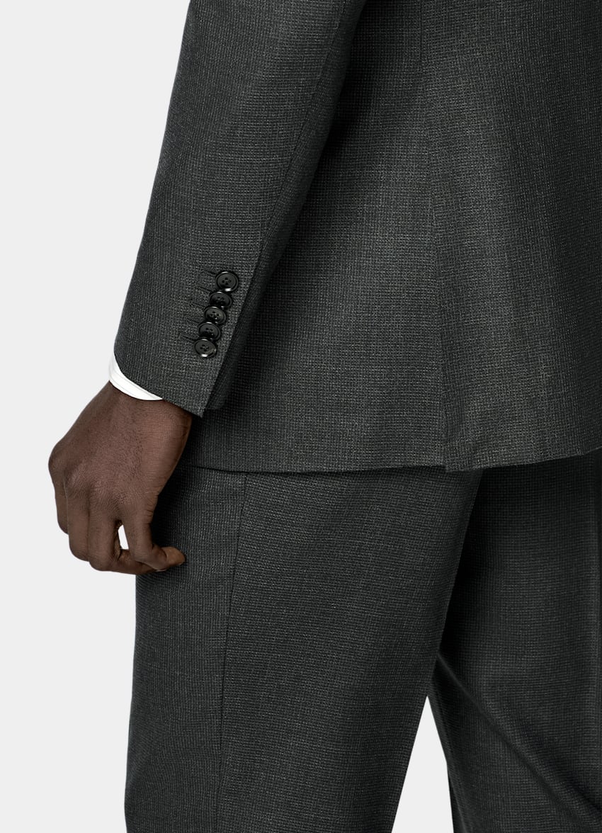 SUITSUPPLY All Season Pure S150's Wool by E.Thomas, Italy Dark Grey Checked Tailored Fit Milano Suit