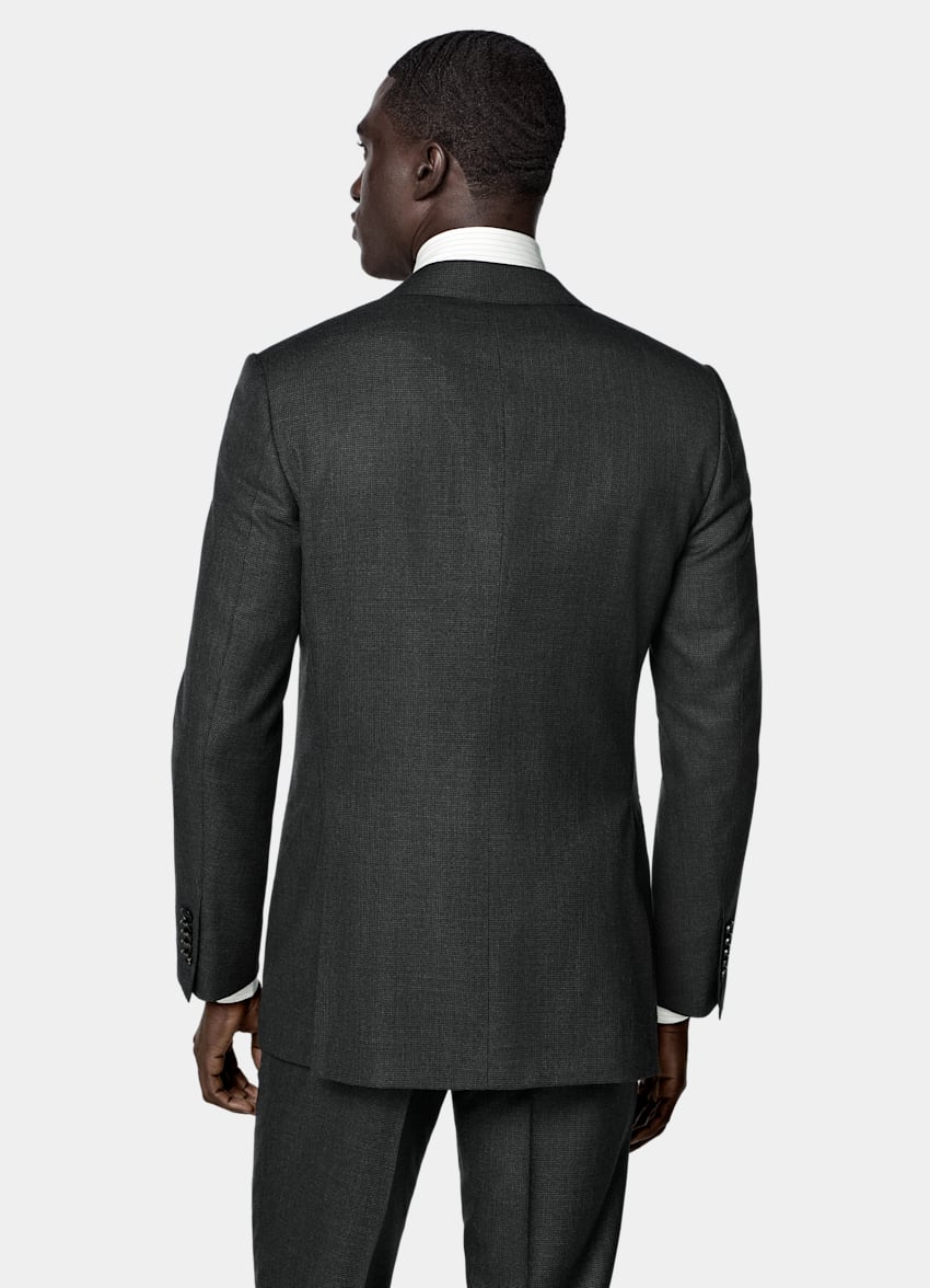 SUITSUPPLY All Season Pure S150's Wool by E.Thomas, Italy Dark Grey Checked Tailored Fit Milano Suit