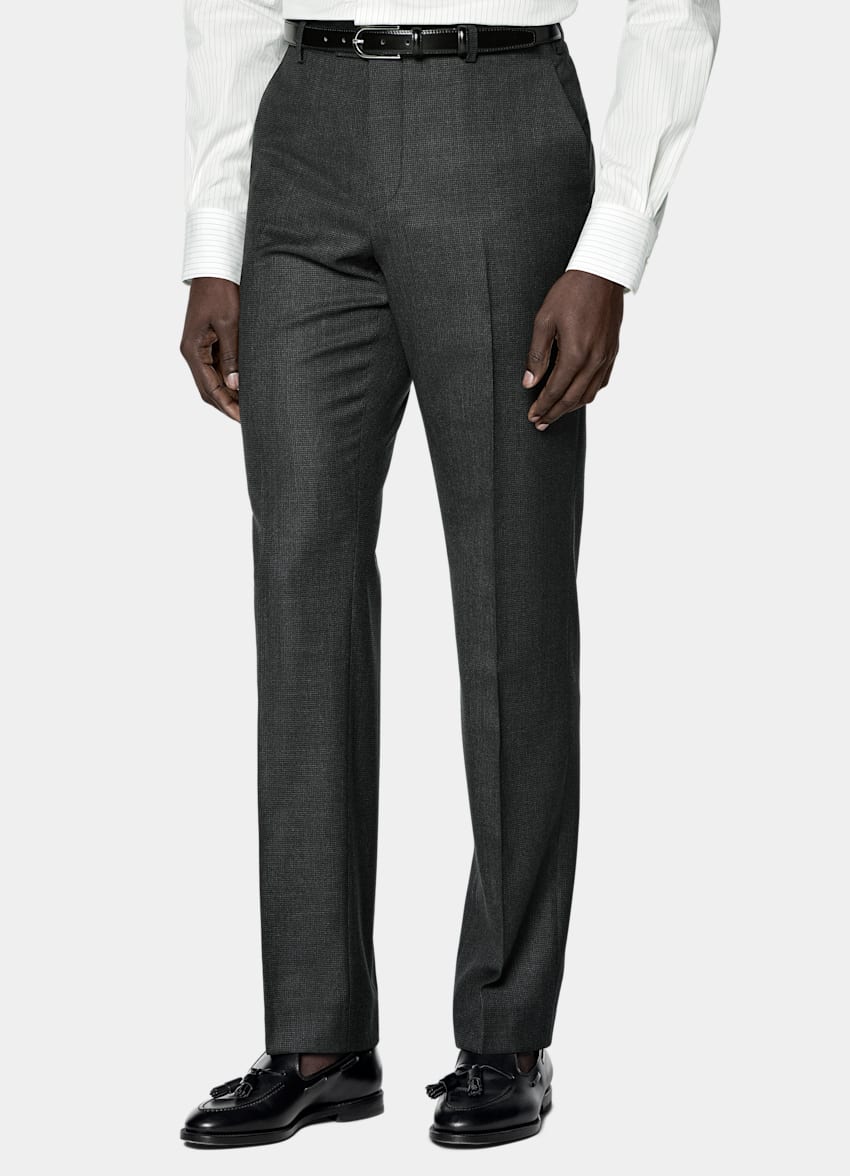 SUITSUPPLY All Season Pure S150's Wool by E.Thomas, Italy Dark Grey Checked Tailored Fit Milano Suit