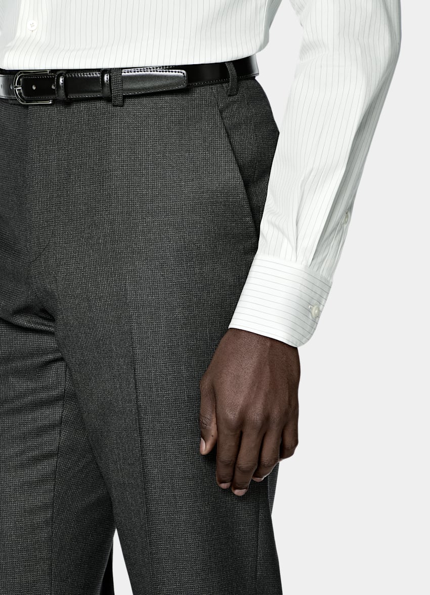 SUITSUPPLY All Season Pure S150's Wool by E.Thomas, Italy Dark Grey Checked Tailored Fit Milano Suit