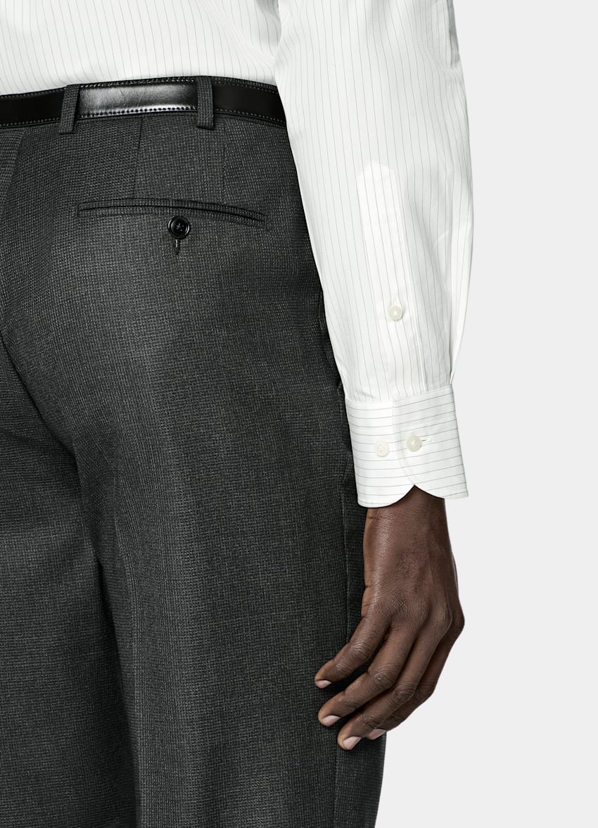 SUITSUPPLY All Season Pure S150's Wool by E.Thomas, Italy Dark Grey Checked Tailored Fit Milano Suit