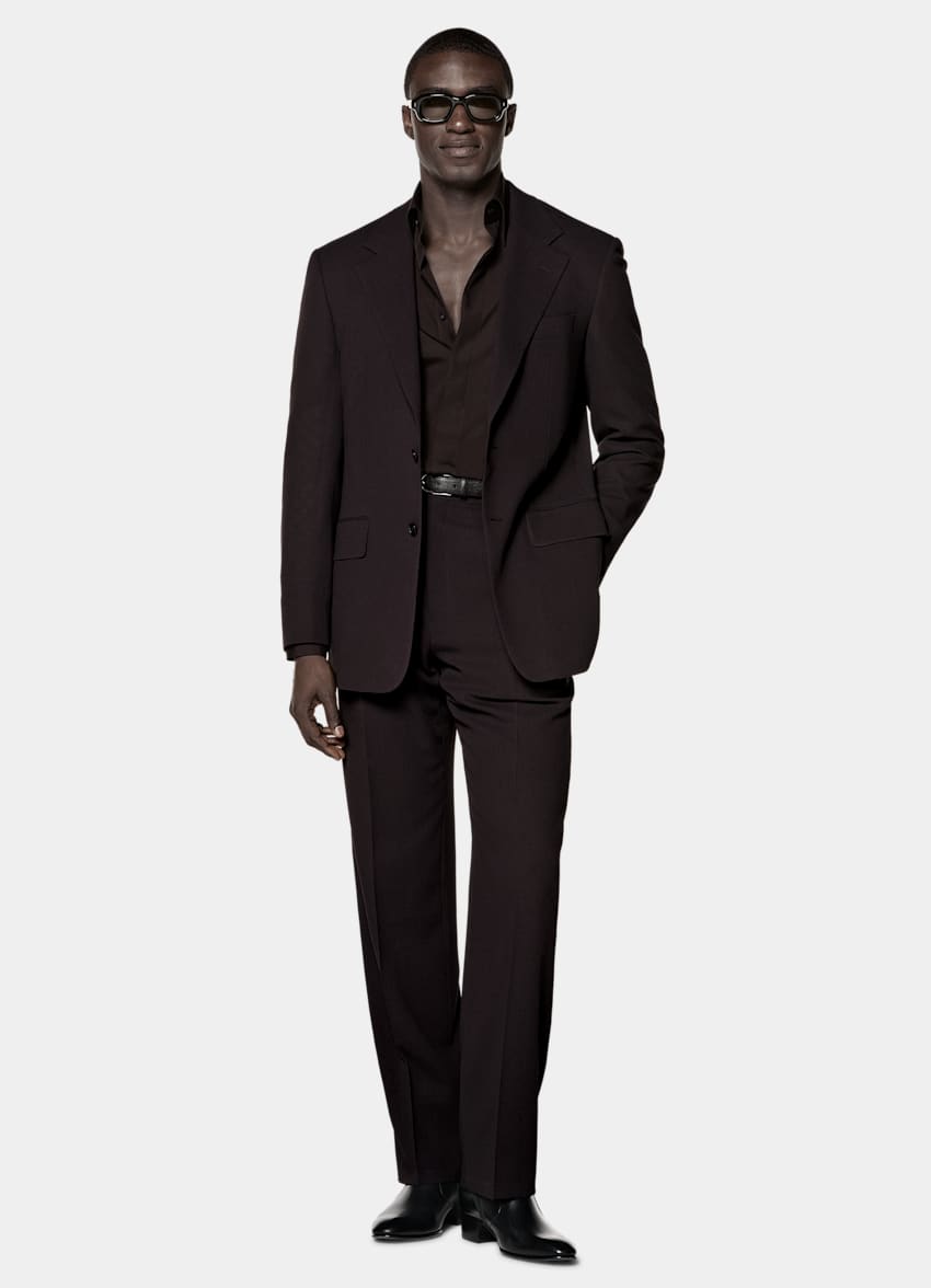 SUITSUPPLY All Season Pure Wool by Botto Giuseppe, Italy Dark Red Relaxed Fit Roma Suit