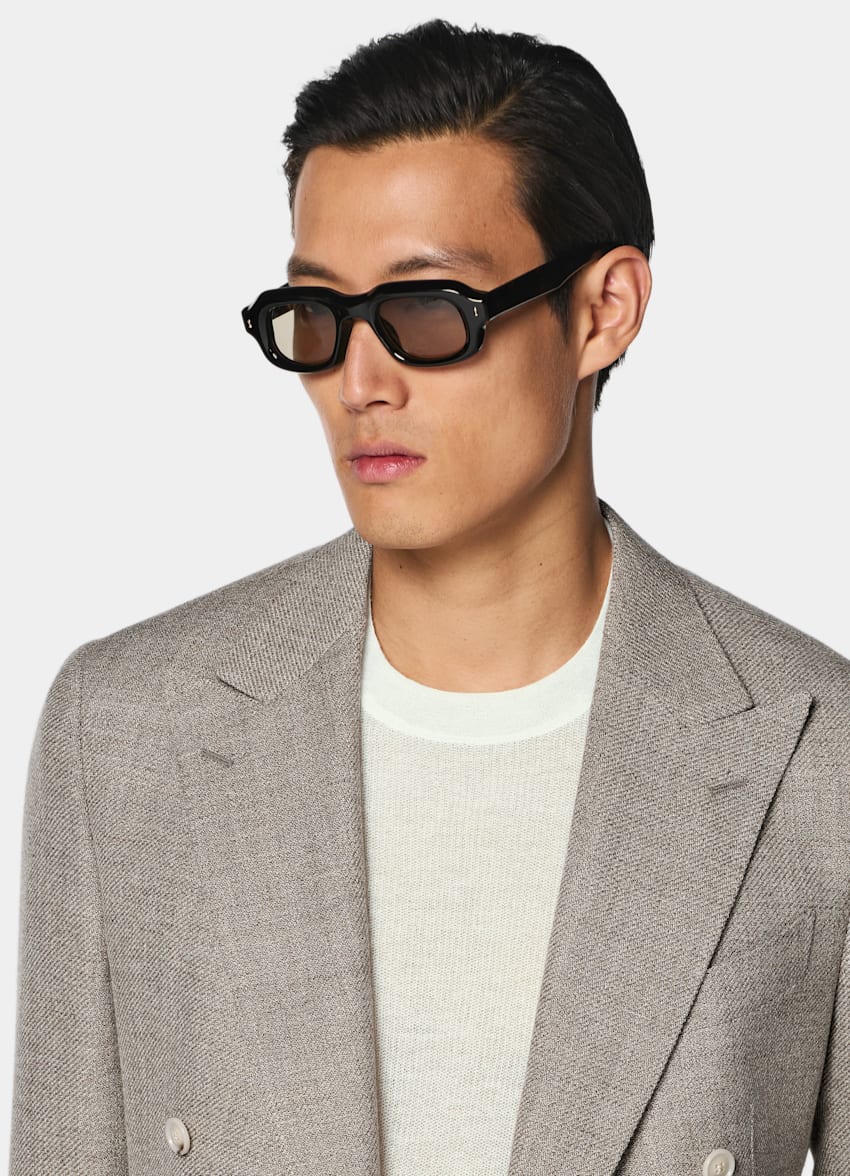 SUITSUPPLY Summer Wool Alpaca Linen by Ferla, Italy Light Taupe Tailored Fit Havana Suit