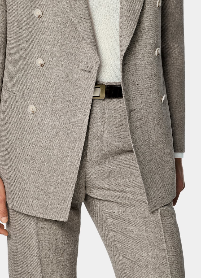 SUITSUPPLY Summer Wool Alpaca Linen by Ferla, Italy Light Taupe Tailored Fit Havana Suit
