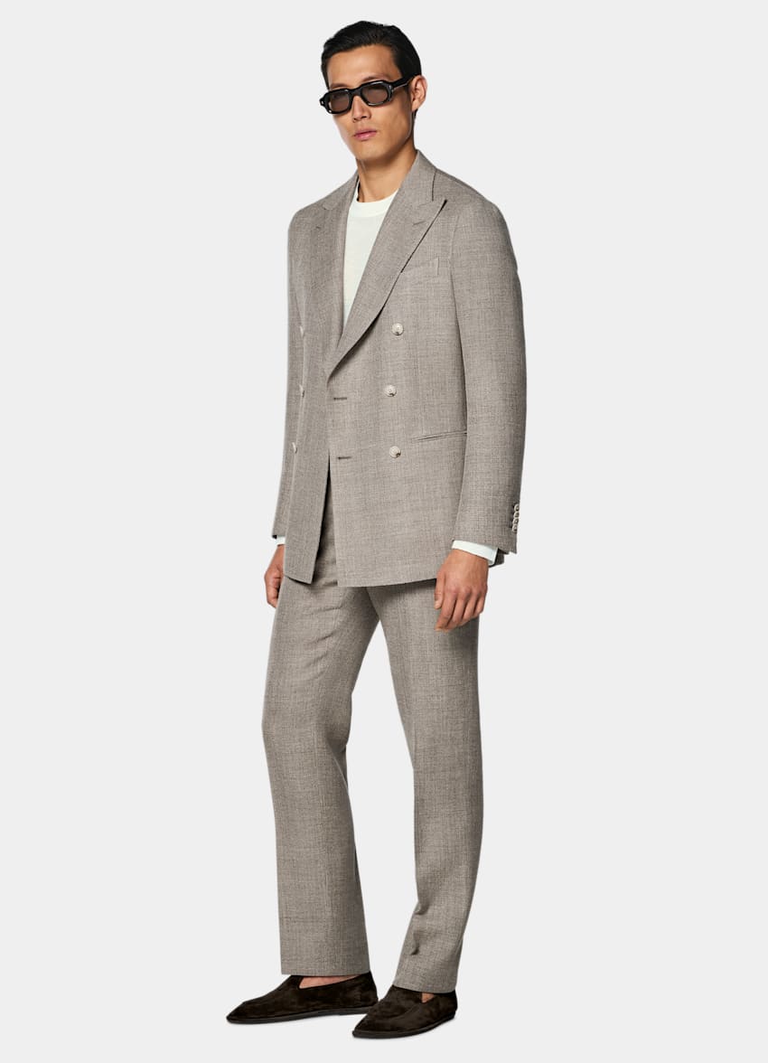 SUITSUPPLY Summer Wool Alpaca Linen by Ferla, Italy Light Taupe Tailored Fit Havana Suit
