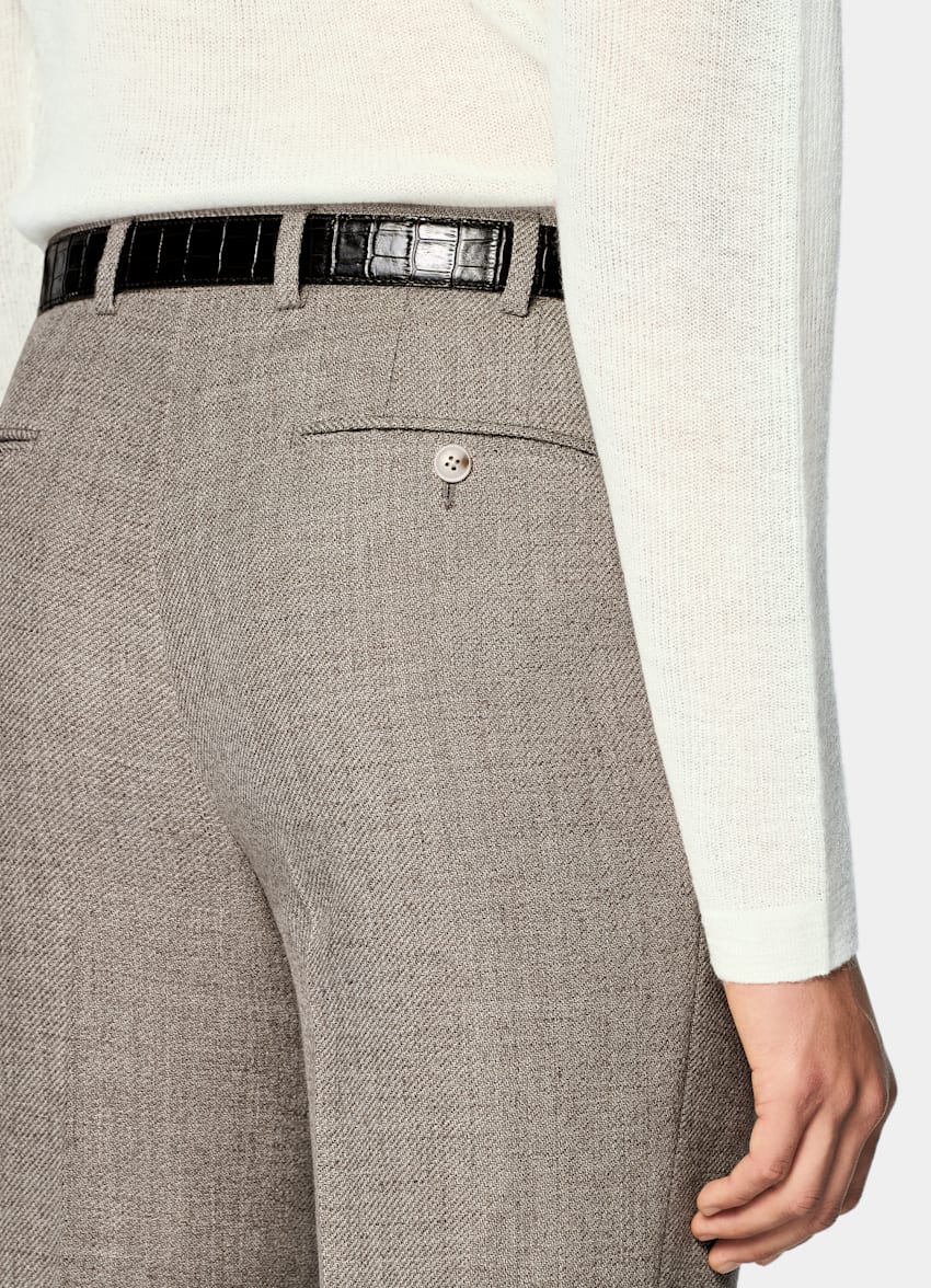 SUITSUPPLY Summer Wool Alpaca Linen by Ferla, Italy Light Taupe Tailored Fit Havana Suit