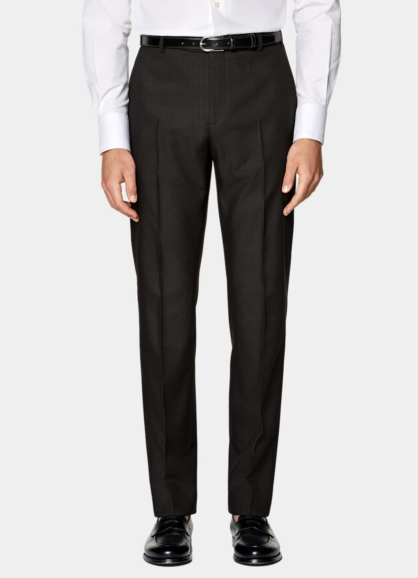 SUITSUPPLY All Season Wrinkle-Free Wool par Rogna, Italie Dark Brown Houndstooth Tailored Fit Havana Suit