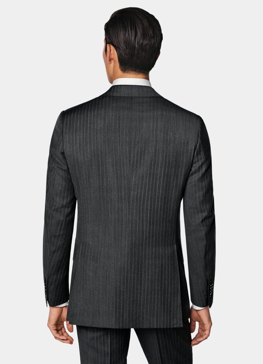 SUITSUPPLY Pura lana S130s de Carlo Barbera, Italia Traje Havana gris oscuro a rayas corte Tailored