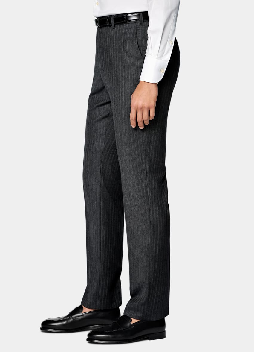 SUITSUPPLY Pura lana S130s de Carlo Barbera, Italia Traje Havana gris oscuro a rayas corte Tailored