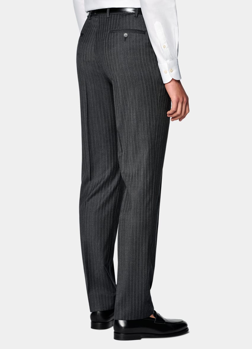 SUITSUPPLY Pura lana S130s de Carlo Barbera, Italia Traje Havana gris oscuro a rayas corte Tailored