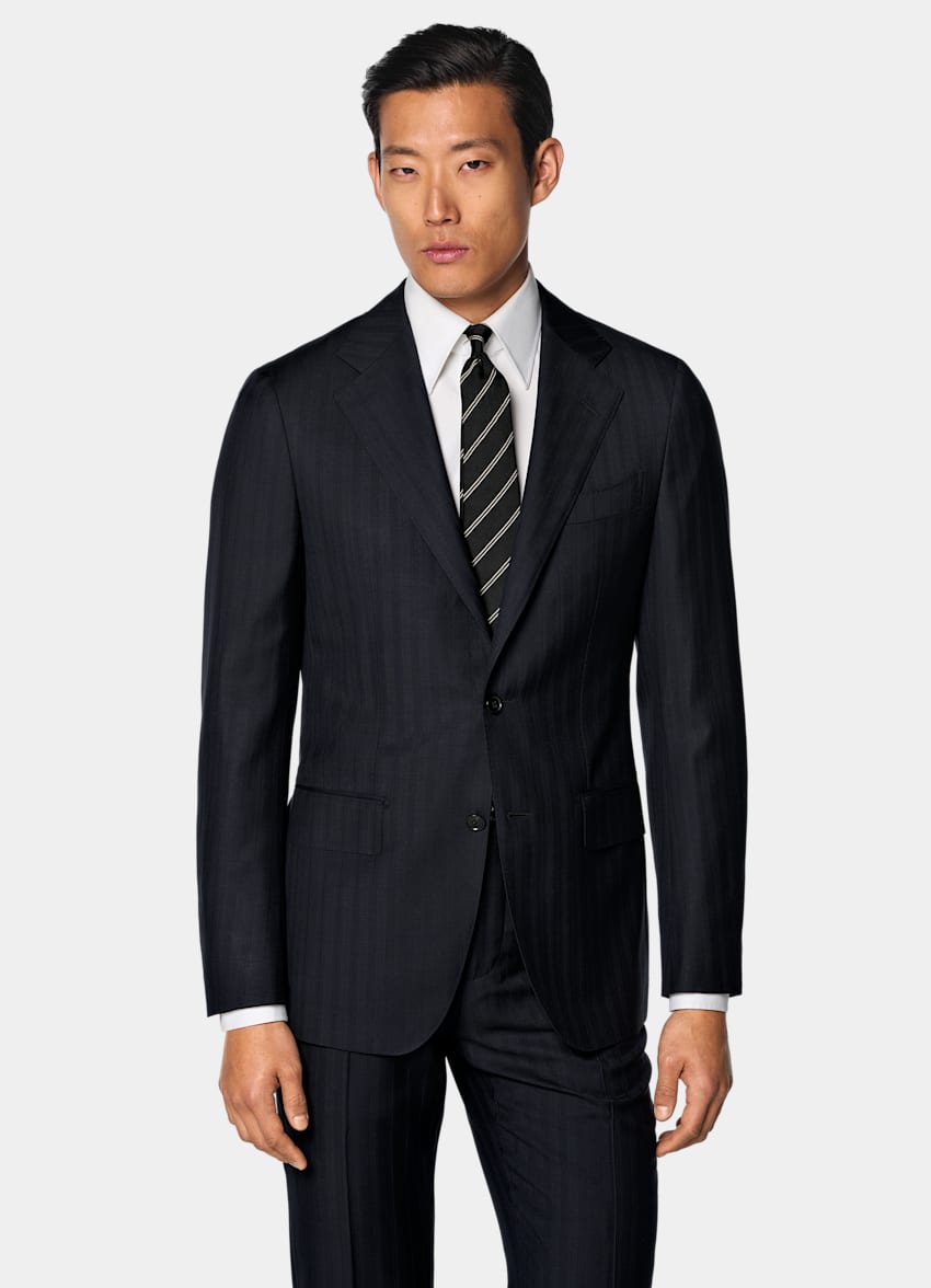 SUITSUPPLY All season Pura lana S130's - Carlo Barbera, Italia Abito Havana navy a righe tailored fit