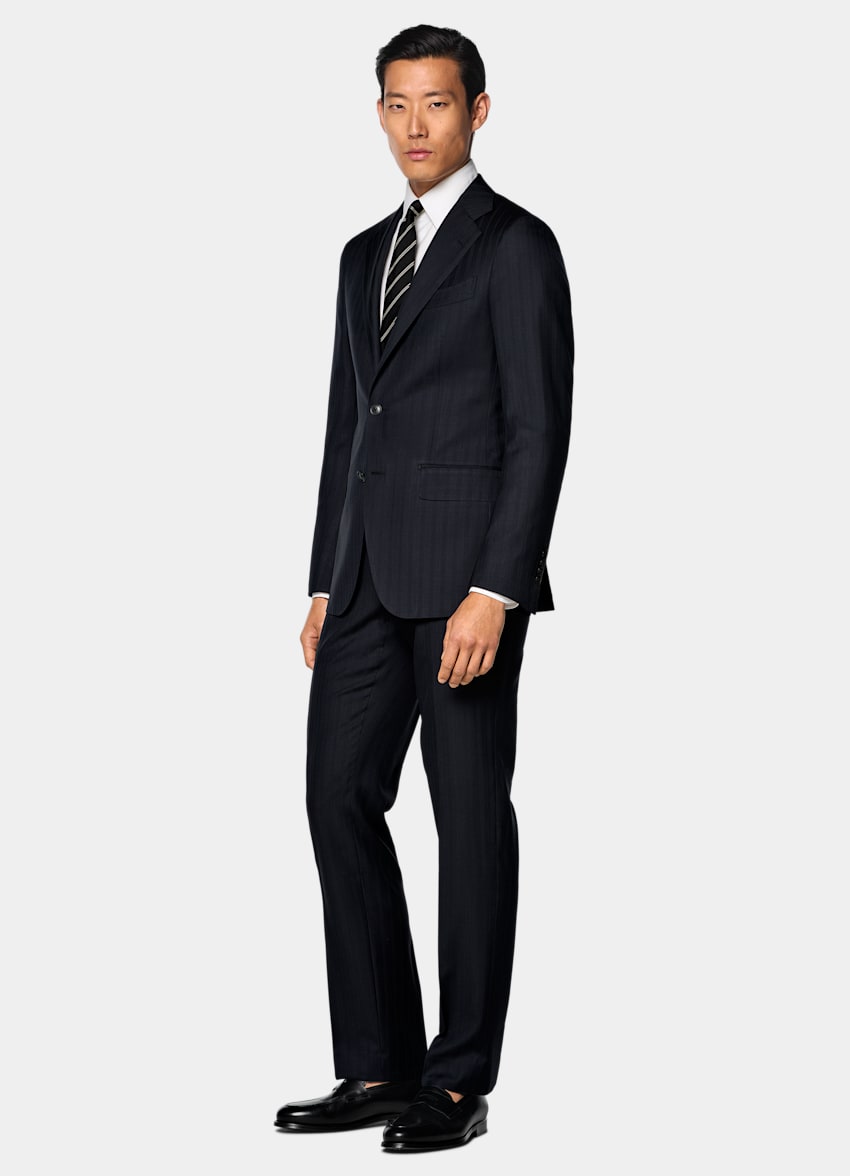 SUITSUPPLY All season Pura lana S130's - Carlo Barbera, Italia Abito Havana navy a righe tailored fit