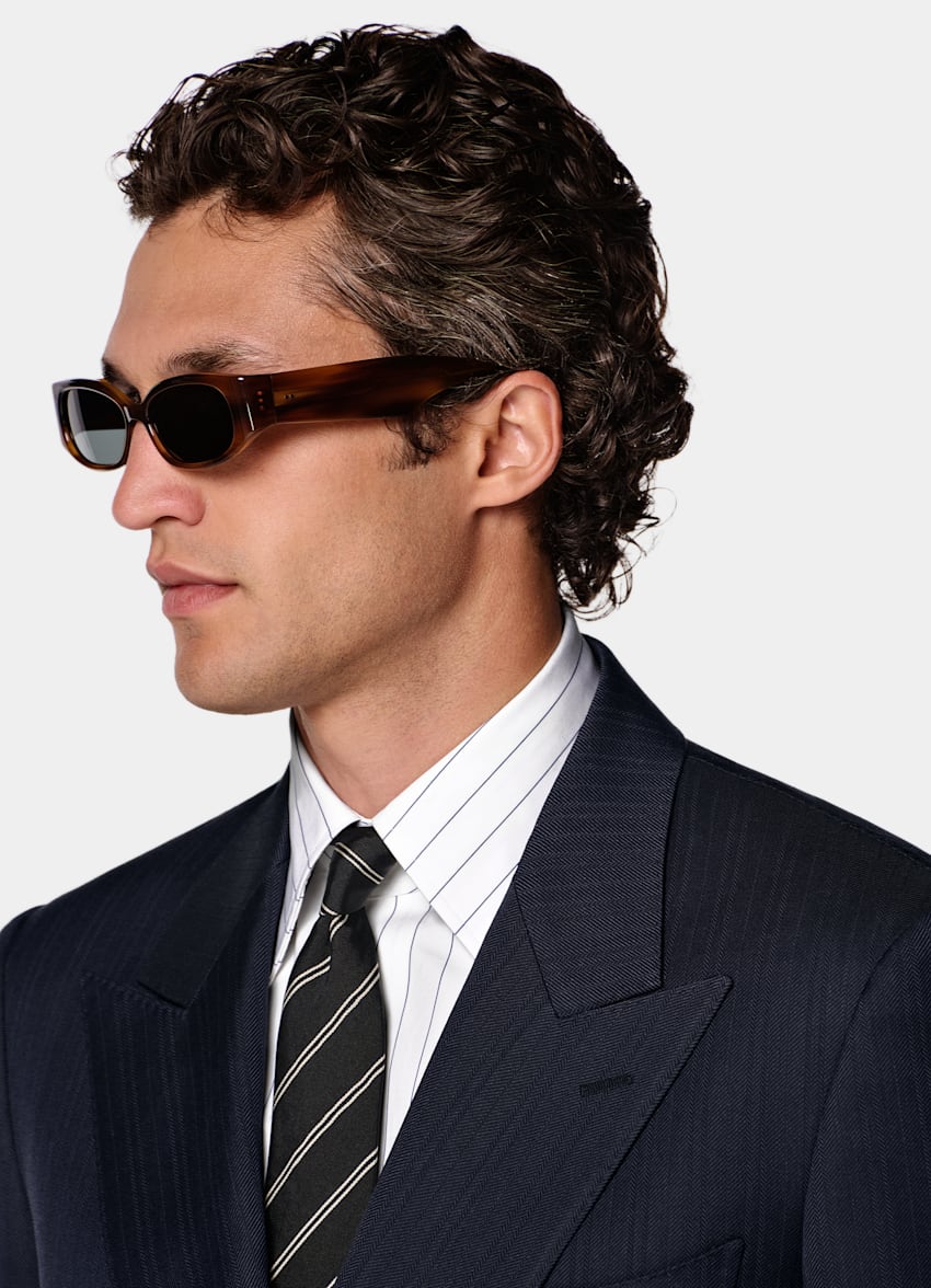 SUITSUPPLY All season Pura lana - Cerruti, Italia Abito Roma blu navy spina di pesce relaxed fit