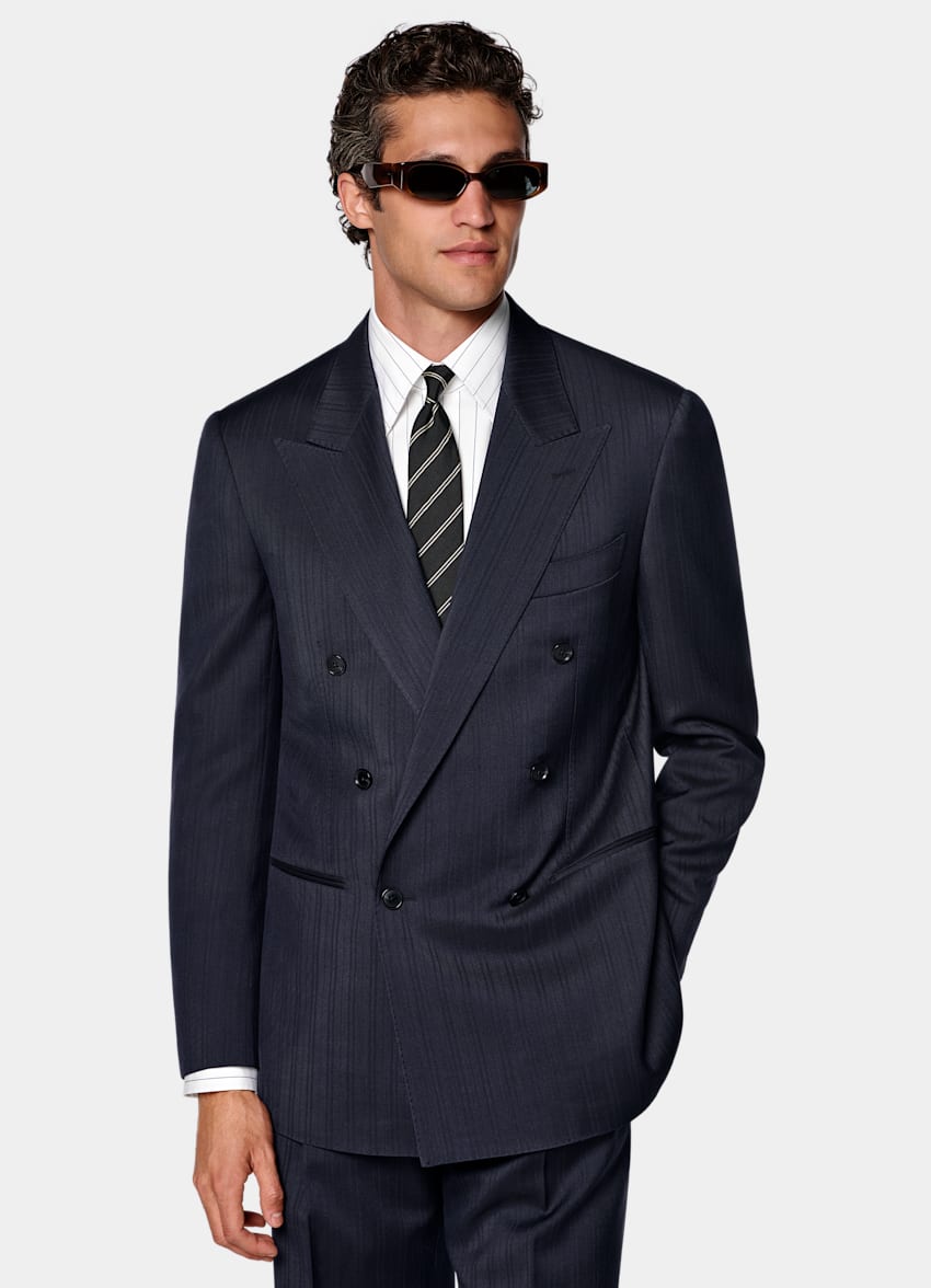 SUITSUPPLY All season Pura lana - Cerruti, Italia Abito Roma blu navy spina di pesce relaxed fit