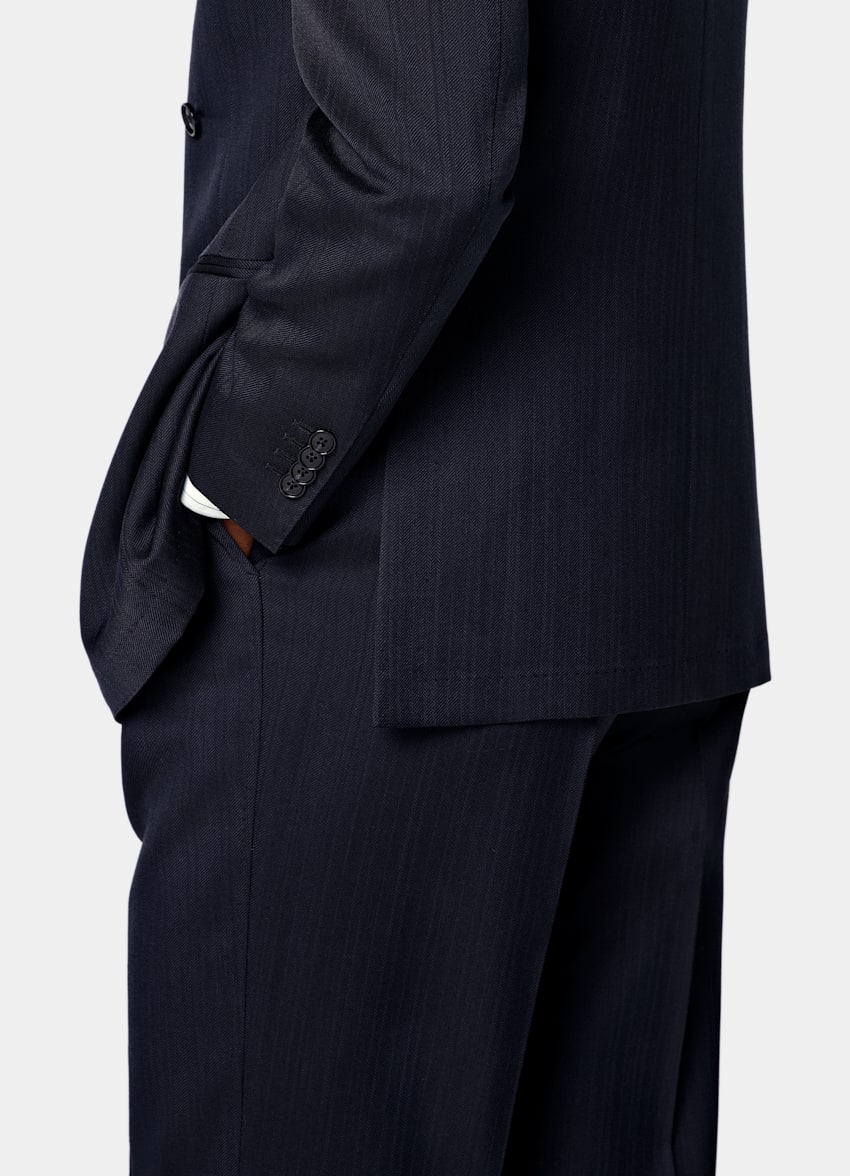 SUITSUPPLY All season Pura lana - Cerruti, Italia Abito Roma blu navy spina di pesce relaxed fit