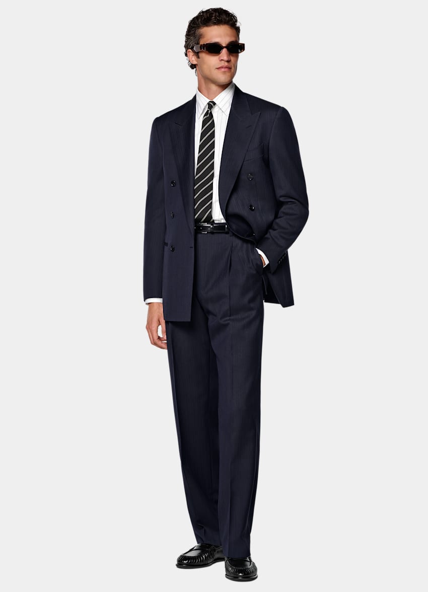 SUITSUPPLY All season Pura lana - Cerruti, Italia Abito Roma blu navy spina di pesce relaxed fit