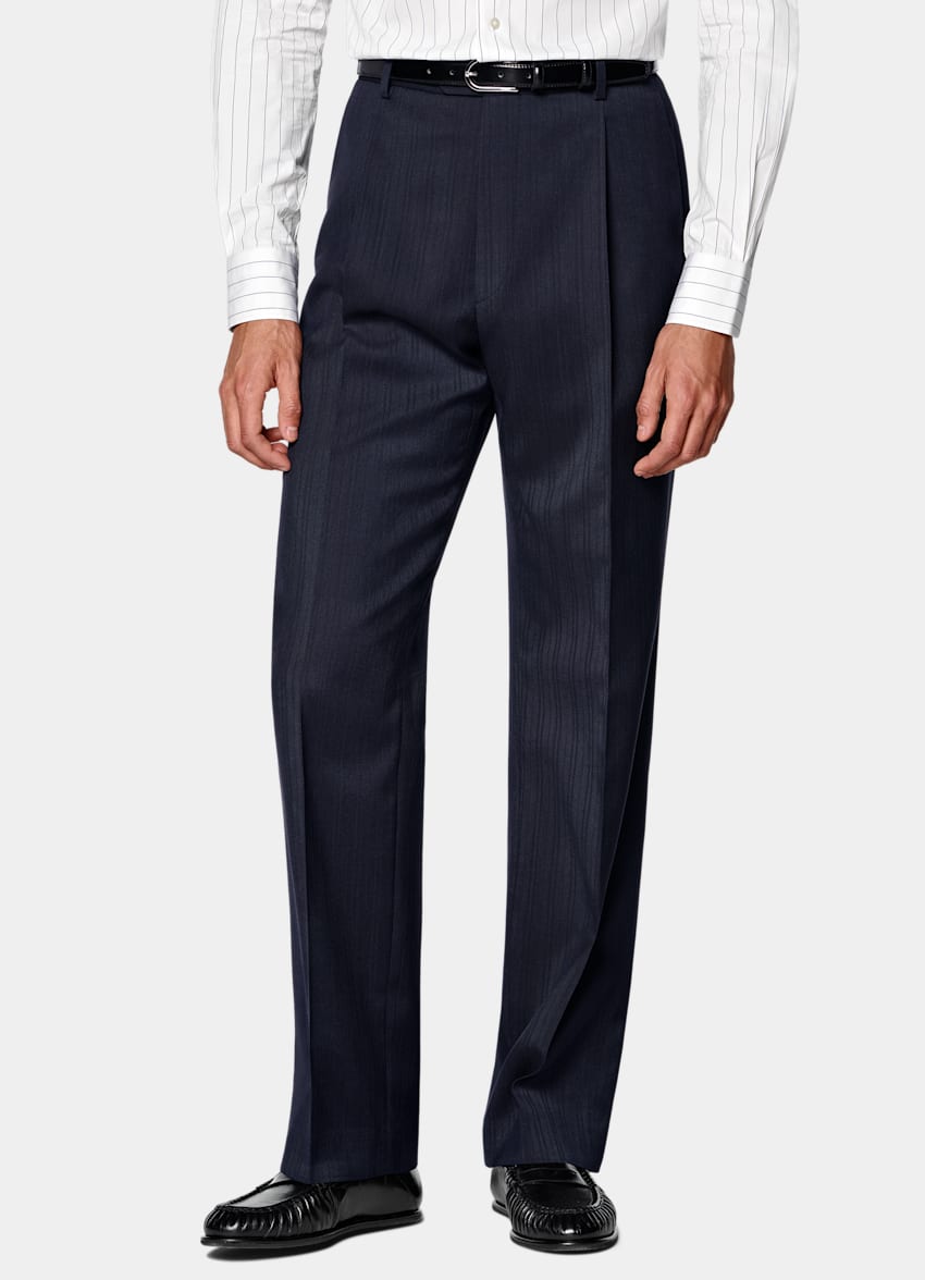SUITSUPPLY All season Pura lana - Cerruti, Italia Abito Roma blu navy spina di pesce relaxed fit