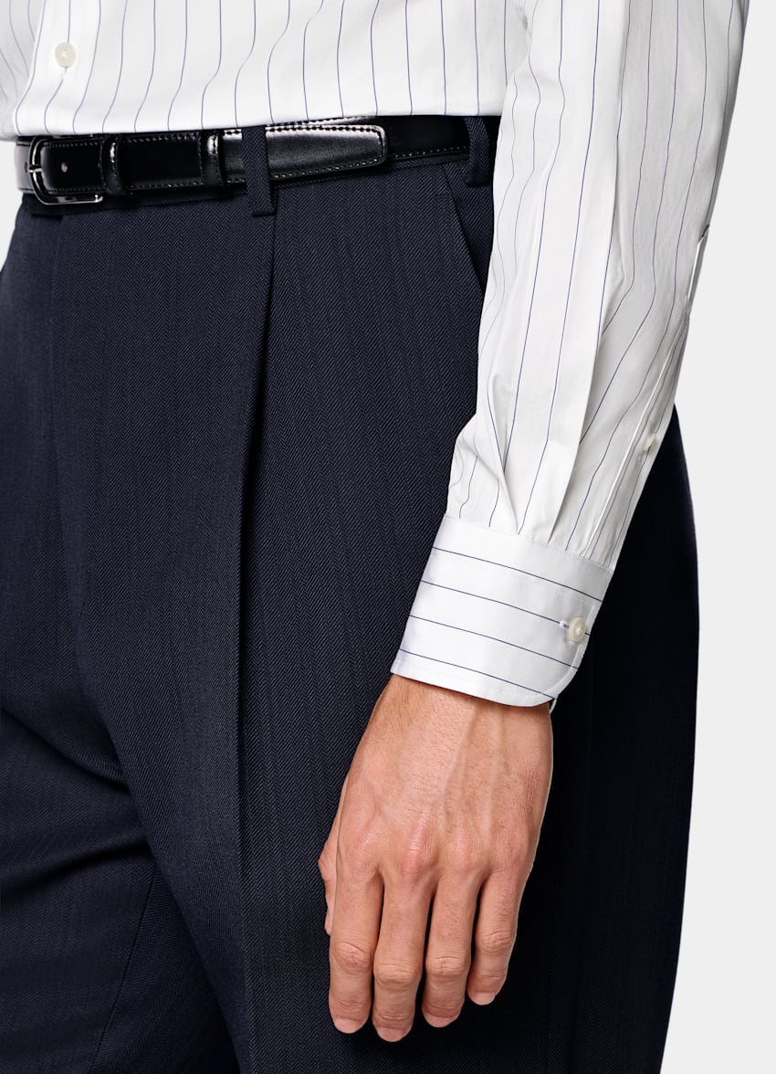 SUITSUPPLY All season Pura lana - Cerruti, Italia Abito Roma blu navy spina di pesce relaxed fit