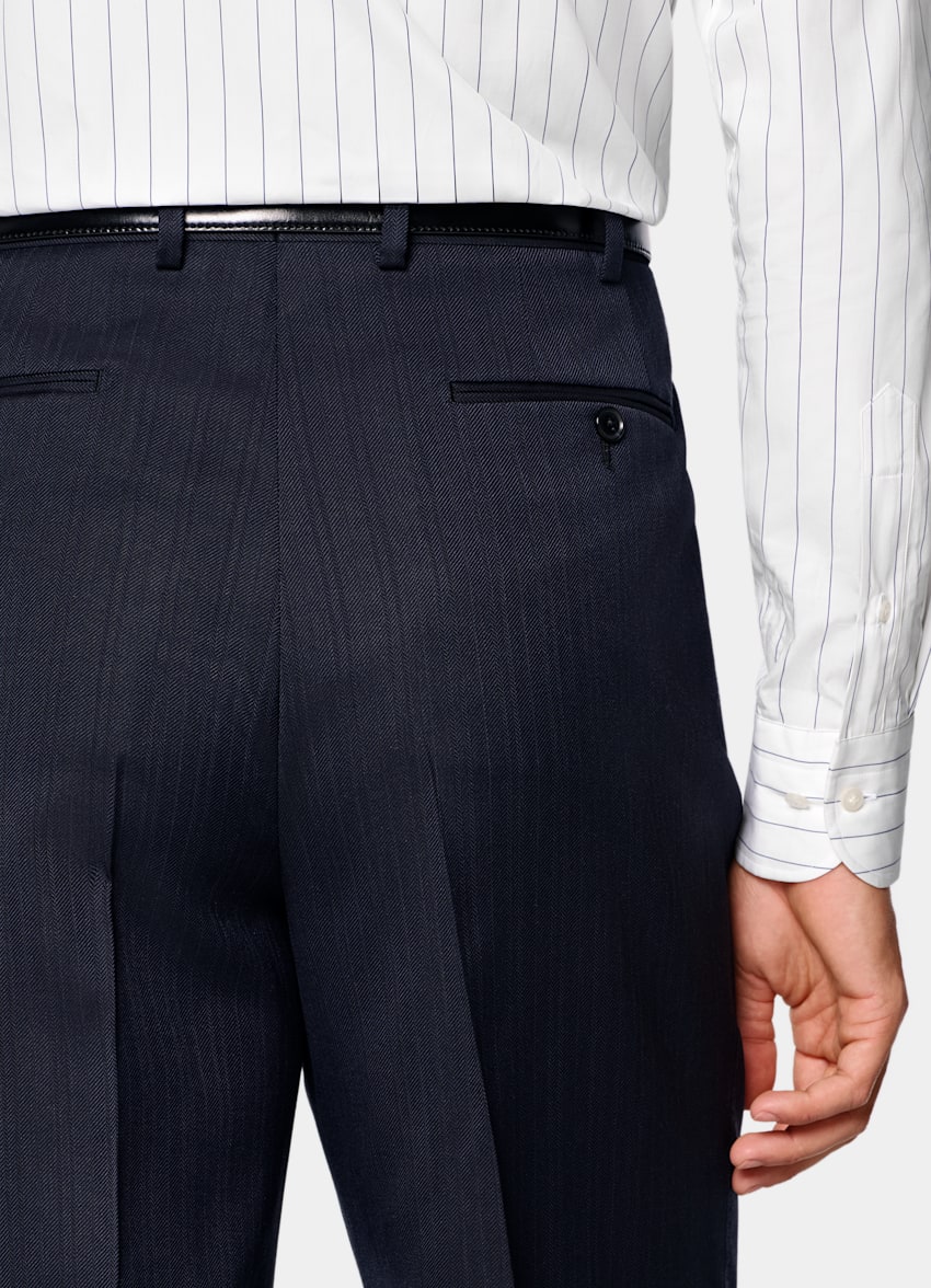 SUITSUPPLY All season Pura lana - Cerruti, Italia Abito Roma blu navy spina di pesce relaxed fit