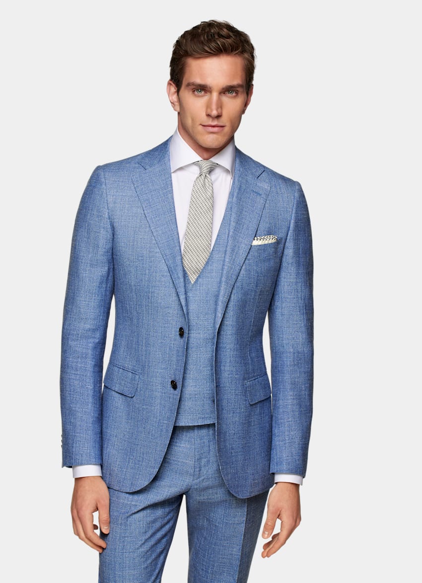 SUITSUPPLY Wool Silk Linen by E. Thomas, Italy Light Blue Lazio Suit