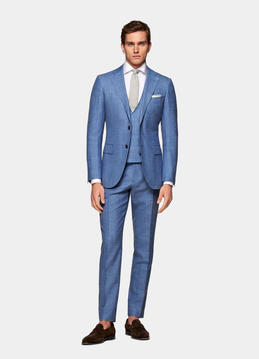 SUITSUPPLY Wool Silk Linen by E. Thomas, Italy Light Blue Lazio Suit