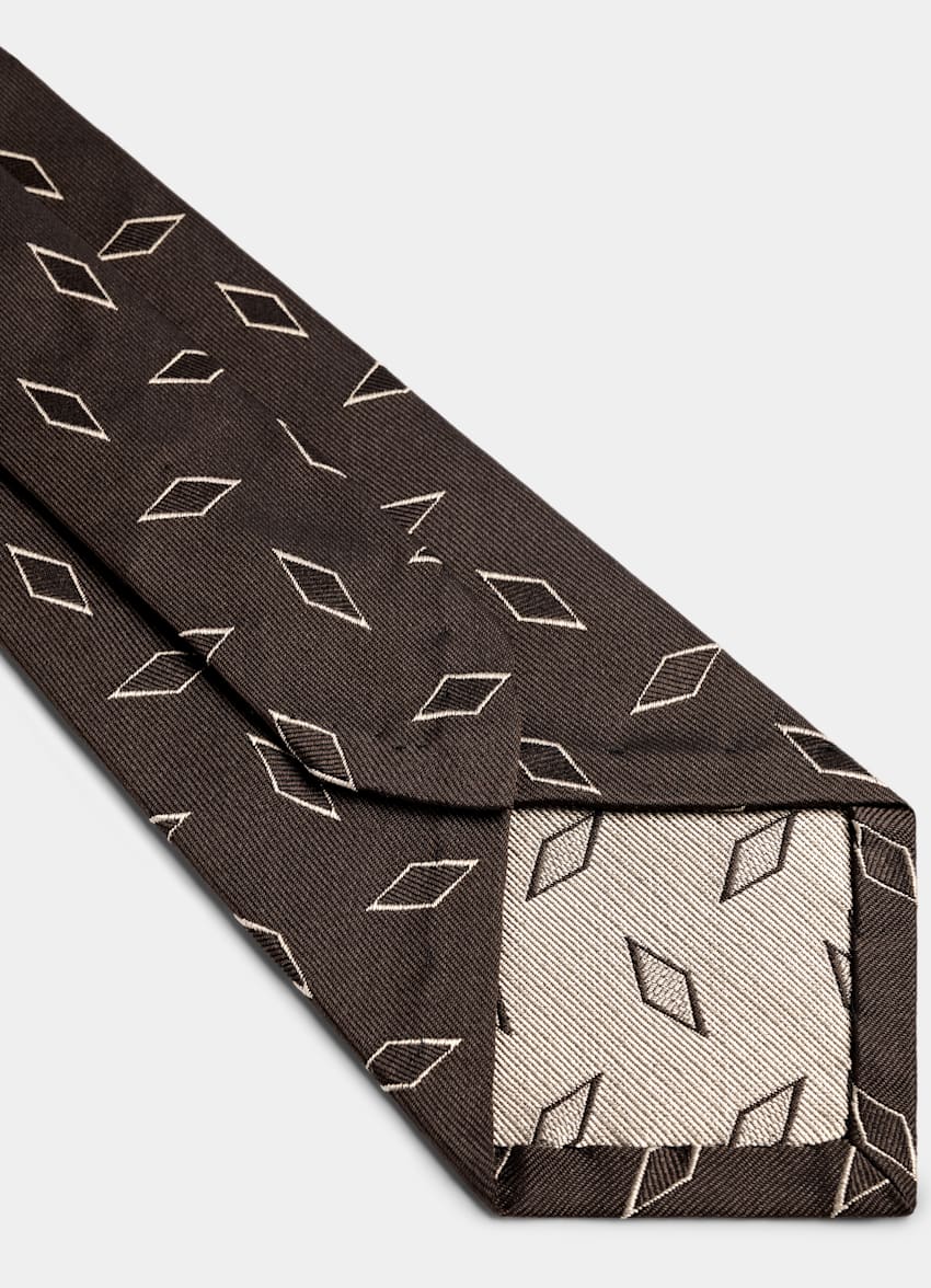 SUITSUPPLY Pure zijde Donkerbruine Grafische Jacquard Stropdas