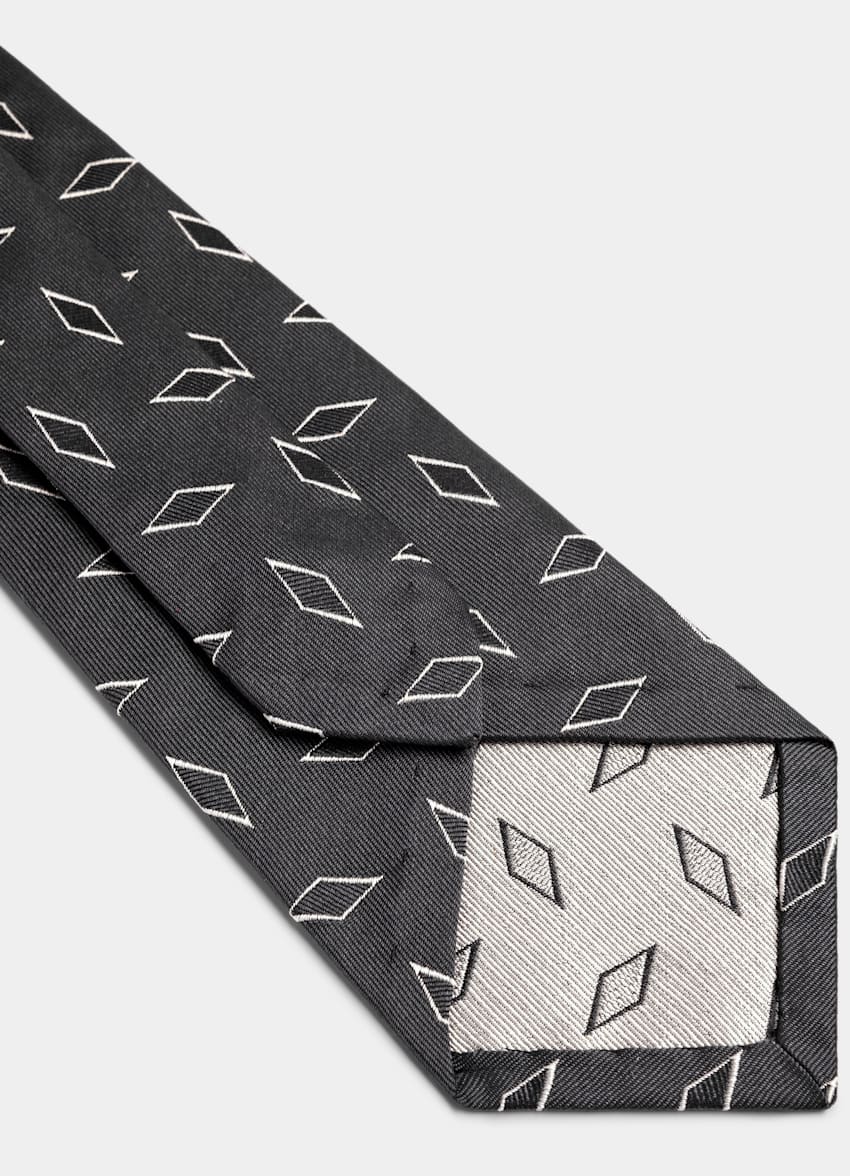 SUITSUPPLY Pure zijde Donkergrijze Grafische Jacquard Stropdas
