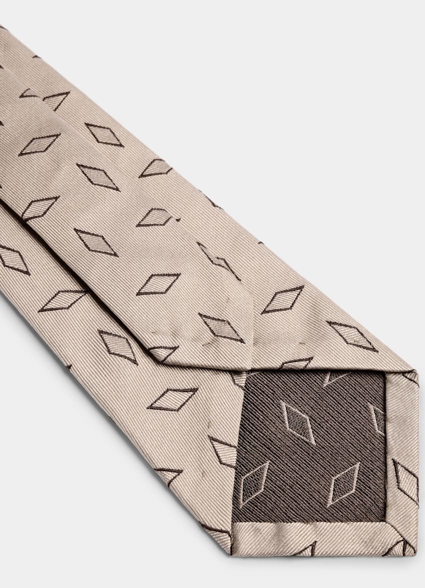 SUITSUPPLY Pure zijde Lichtbruine Grafische Jacquard Stropdas