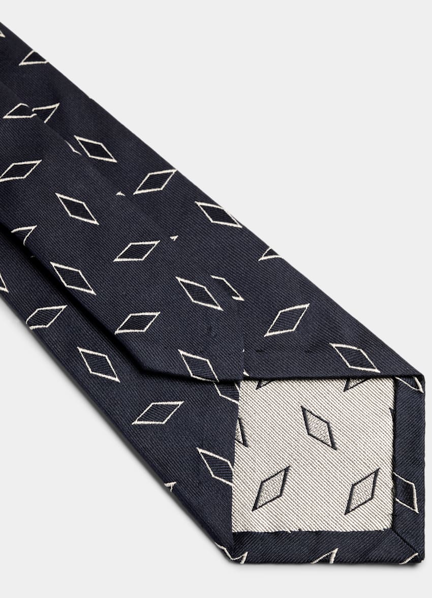 SUITSUPPLY Pure zijde Navy Grafisch Jacquard Stropdas