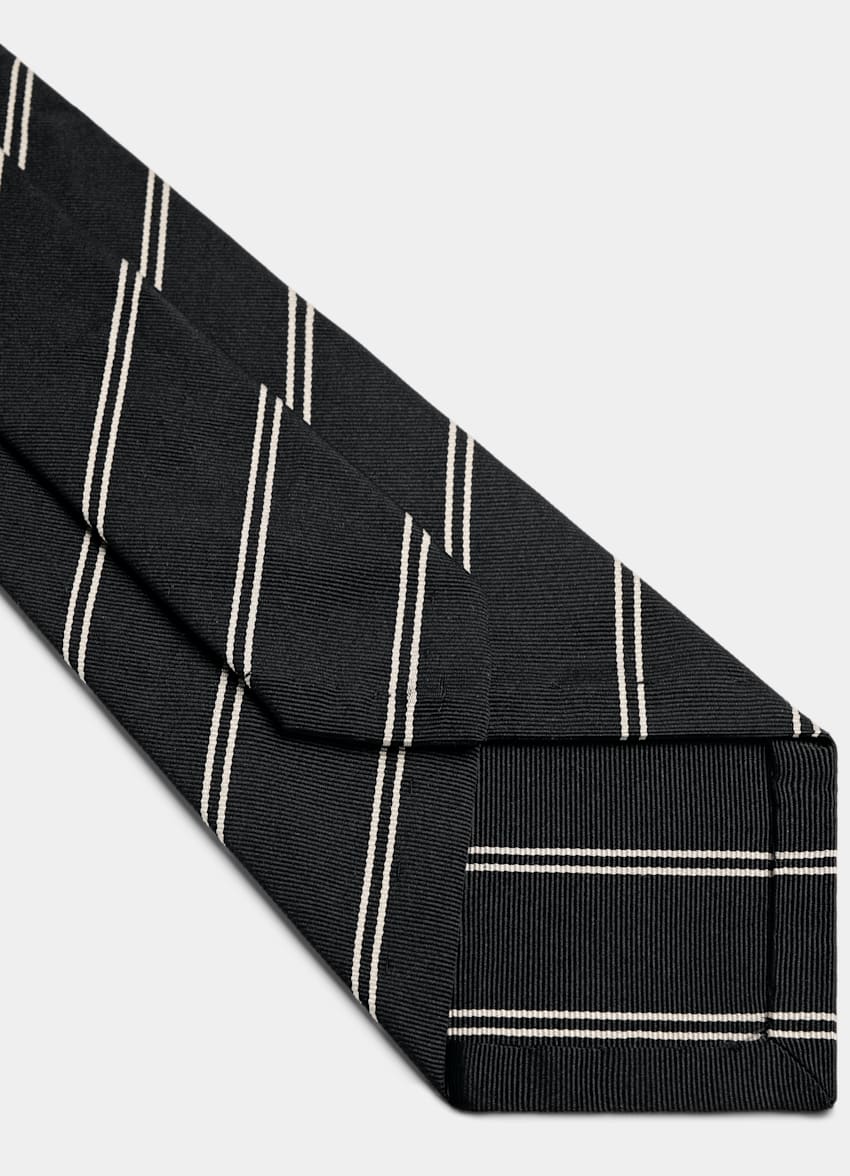 SUITSUPPLY Seda y algod&oacute;n Corbata de jacquard de rayas azul marino