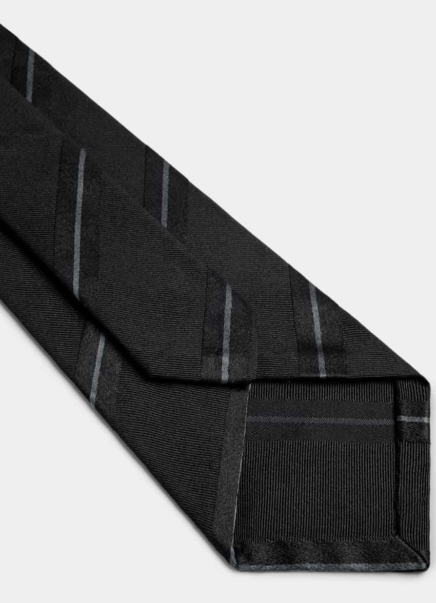 SUITSUPPLY Seda y algod&oacute;n Corbata de jacquard negra a rayas
