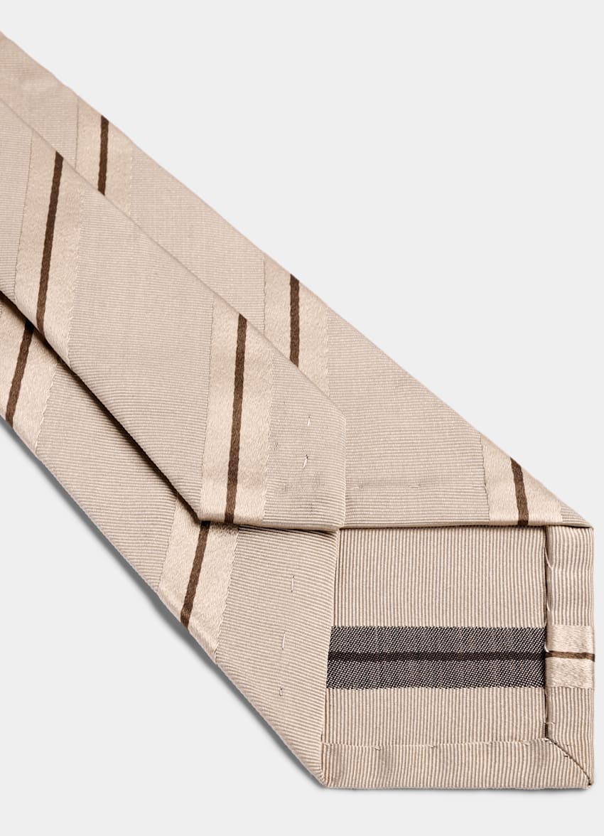 SUITSUPPLY Seda y algod&oacute;n Corbata de jacquard a rayas marr&oacute;n claro