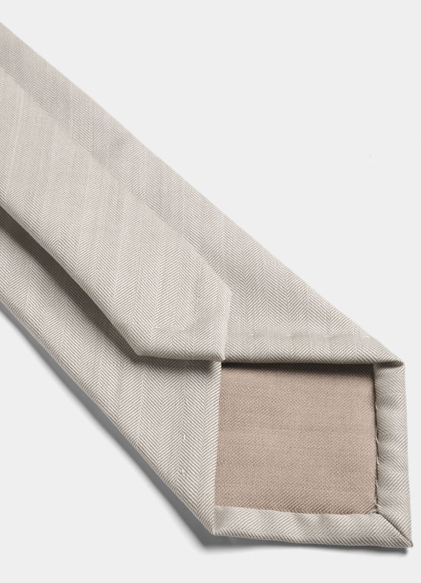 SUITSUPPLY Wool Silk by Delfino, Italy Light Brown Herringbone Tie