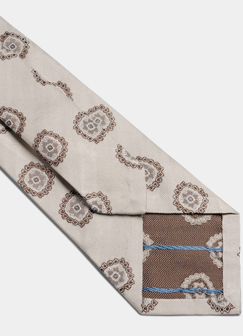 SUITSUPPLY Pura seda de Fermo Fossati, Italia Corbata color crudo con motivo estampado