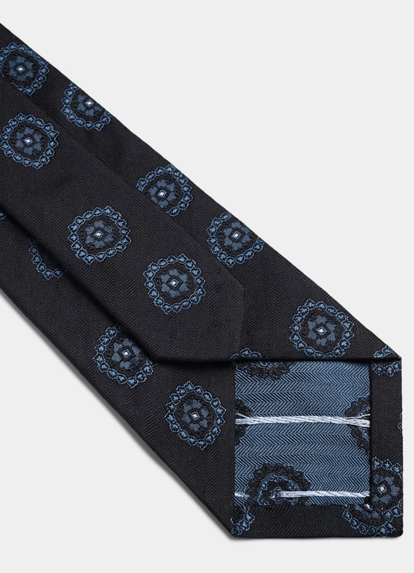 SUITSUPPLY Rent silke från Fermo Fossati, Italien Marinblå grafisk slips