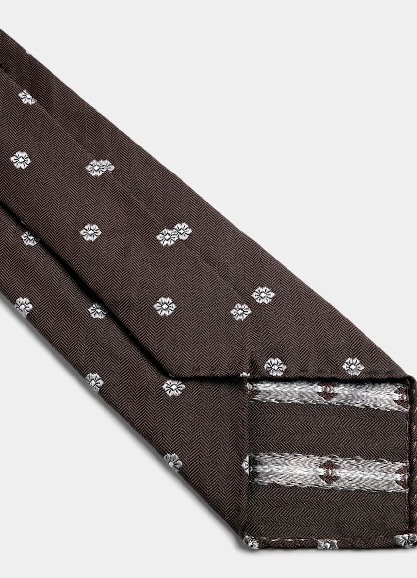 SUITSUPPLY  Cravate marron à fleurs