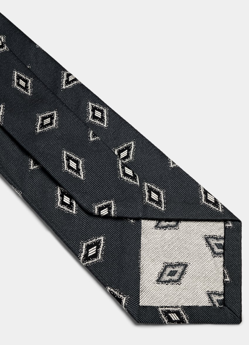 SUITSUPPLY Pure Silk by Fermo Fossati, Italy Dark Grey Graphic Tie