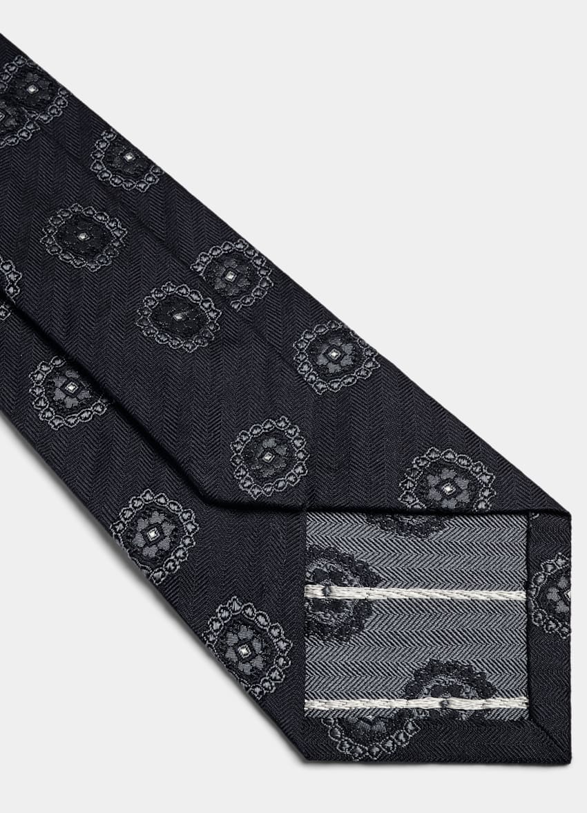 SUITSUPPLY Pure soie - Fermo Fossati, Italie Cravate bleu marine motif graphique