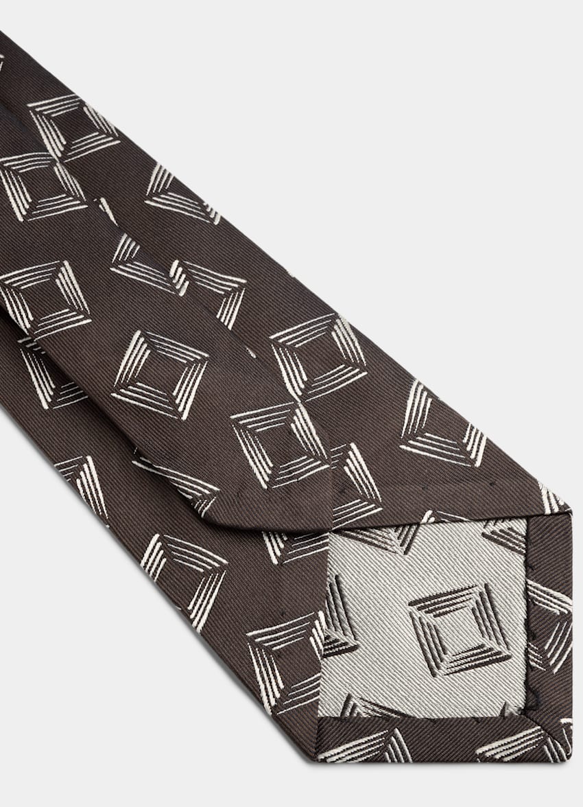 SUITSUPPLY Pure Silk Dark Brown Graphic Tie
