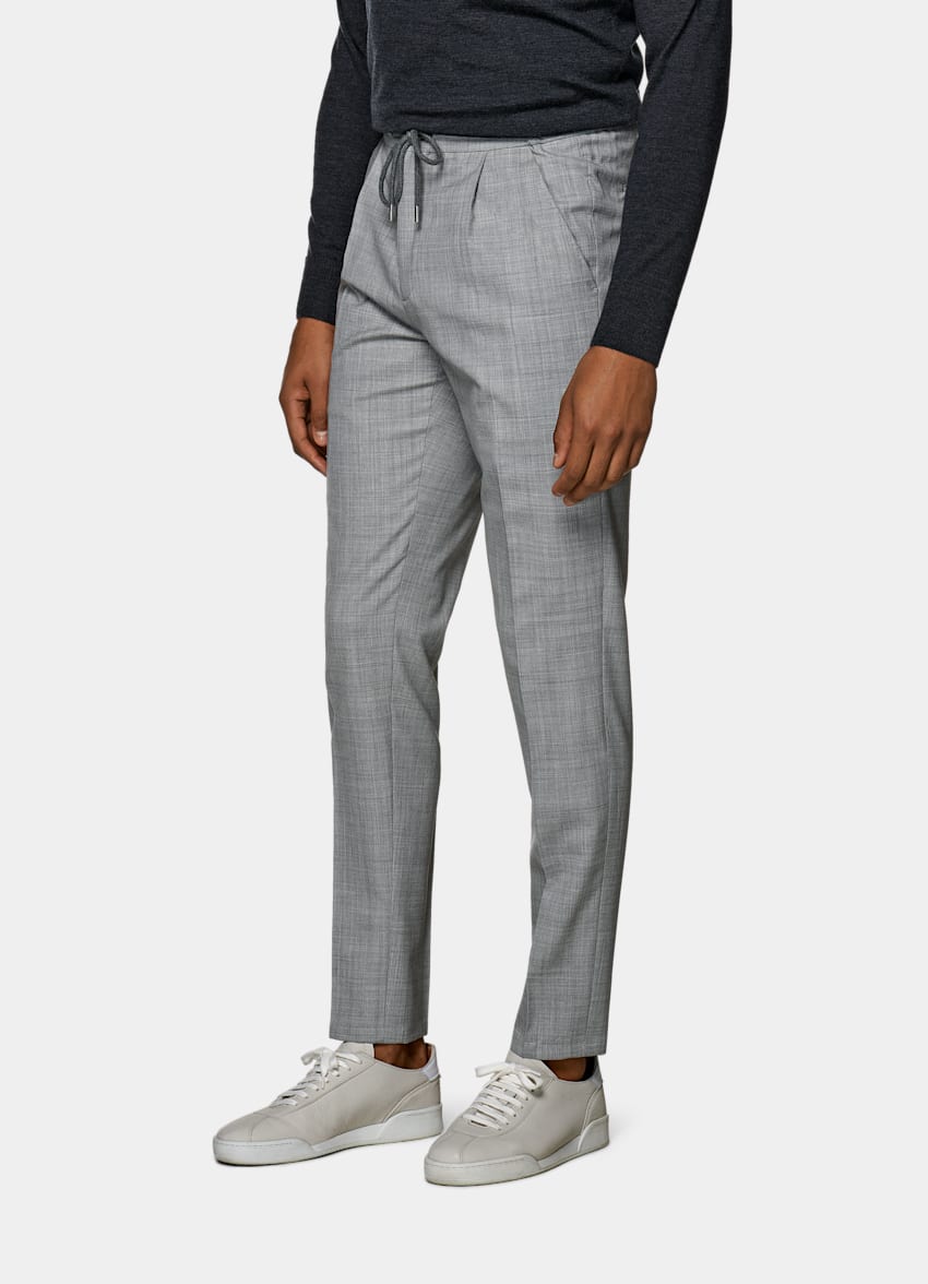 Light Grey Drawstring Ames Trousers | Pure S120's Tropical Wool ...