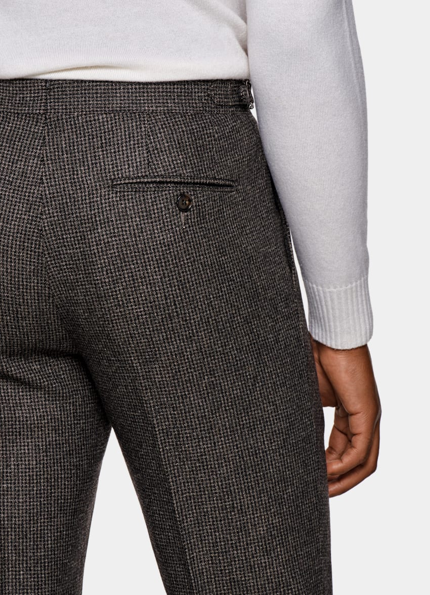 Dark Brown Houndstooth Pleated Brentwood Trousers | Circular Wool ...