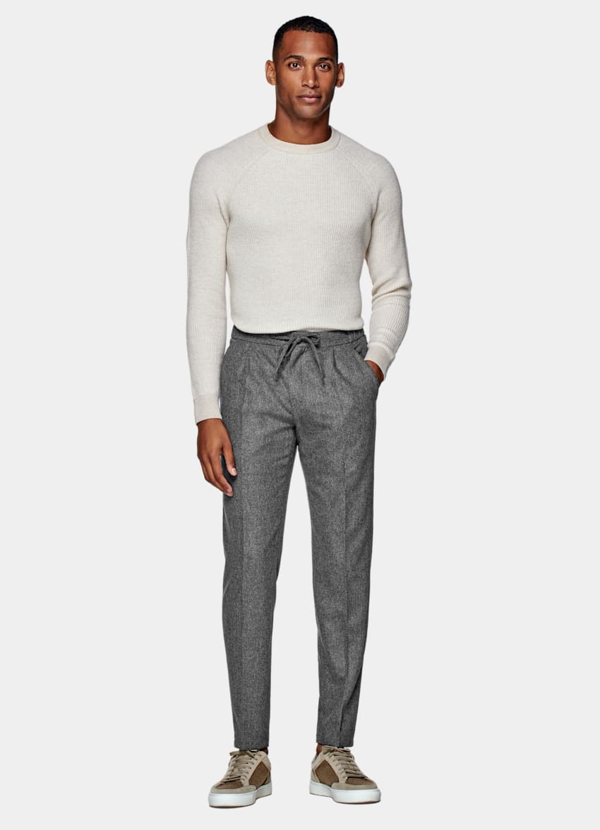 Light Grey Drawstring Ames Trousers | Circular Wool Flannel ...