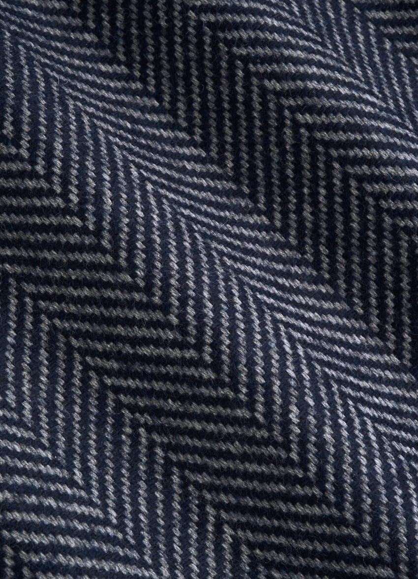 SUITSUPPLY Cotton Wool Polyamide by Moon, United Kingdom Navy Herringbone Pleated Duca Trousers