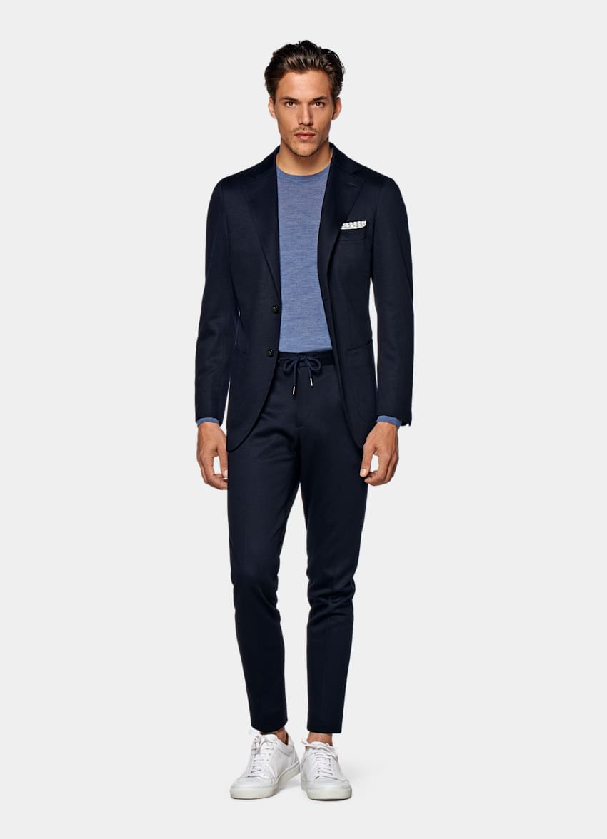 Mid Blue Drawstring Ames Trousers | Knitted Wool Cotton | Suitsupply ...