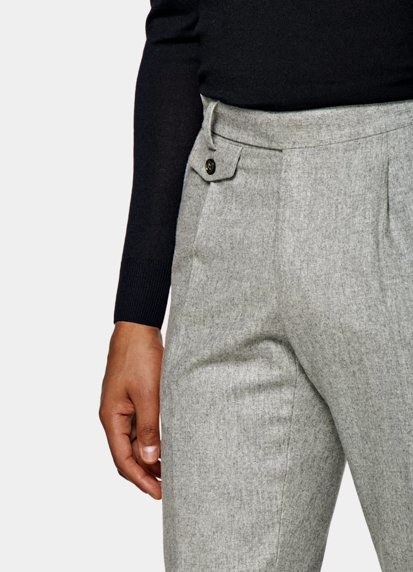 Light Grey Pleated Brentwood Trousers in Circular Wool Flannel  SUITSUPPLY  India