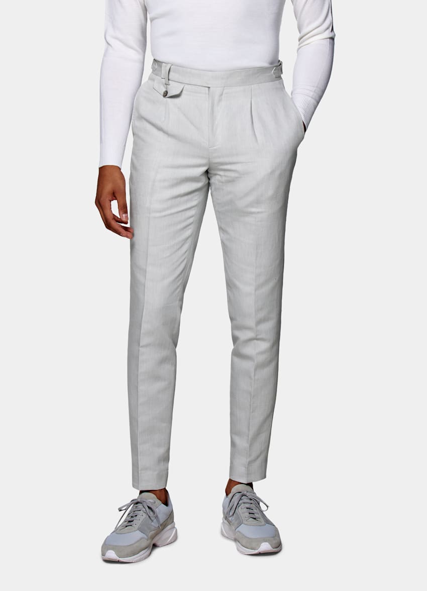 Light Grey Pleated Brentwood Trousers in Linen Cotton | SUITSUPPLY US