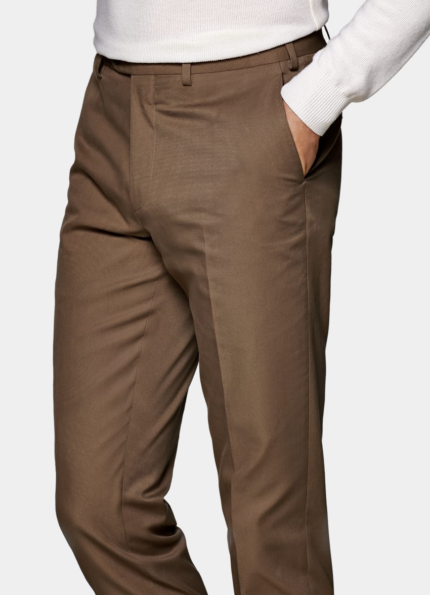 Mid Brown Custom Made Trousers | Pure Cotton | Suitsupply Online Store