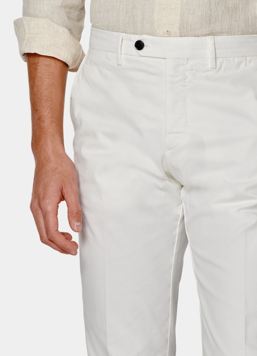 SUITSUPPLY Stretch Cotton by Di Sondrio, Italy Off-White Slim Leg Straight Chinos