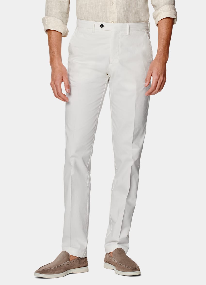 SUITSUPPLY 意大利 Di Sondrio 生产的弹力棉面料 Porto 米白色直筒修身裤型卡其裤