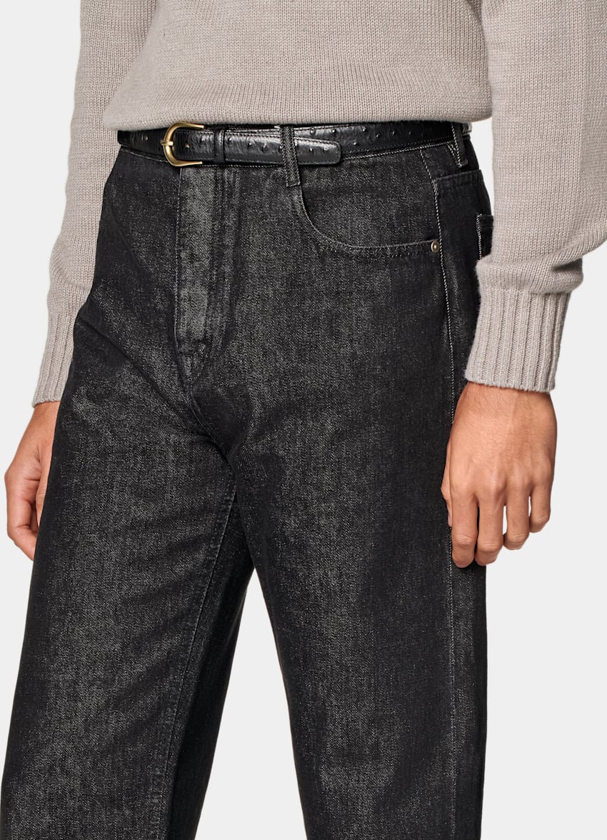 SUITSUPPLY All Season Selvedge Denim by Candiani, Italy  Dark Grey Straight Leg Jeans